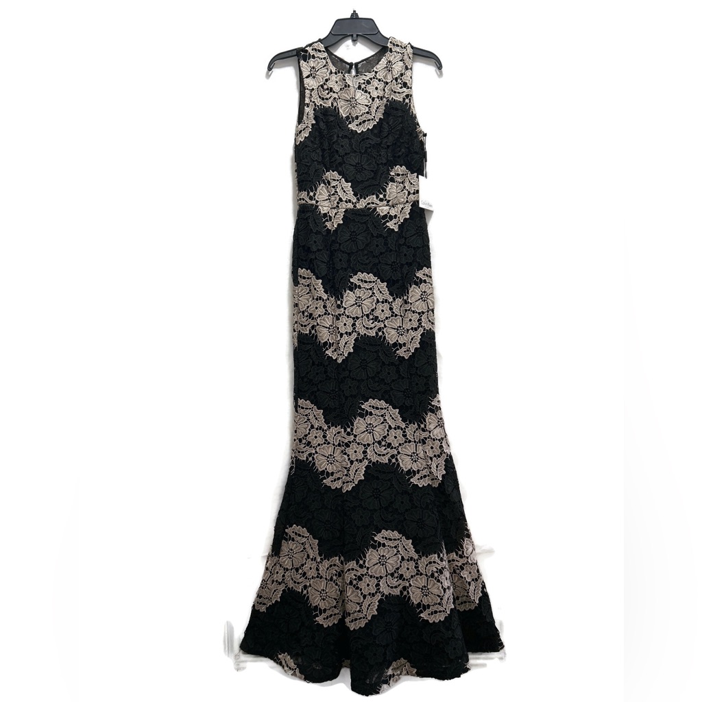 Nwt Calvin Klein Black And Cream Lace Evening Gown Size 2 Wedding Season